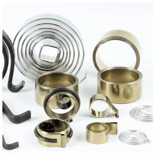 Variable force spring for shelf pusher systems providing smooth and controlled pushing force spring