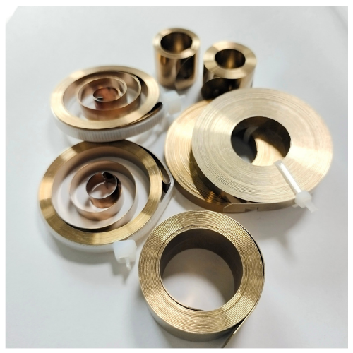 alt="stainless steel spiral power spring for rewind system" alt="flat coil spiral spring manufacturing process" alt="custom spiral torsion spring manufacturer"
