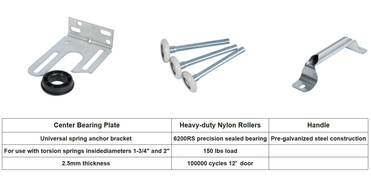 galvanized steel garage door hardware parts kit  garage door replacement hardware set  galvanized garage door hardware components  garage door hardware kit packaging