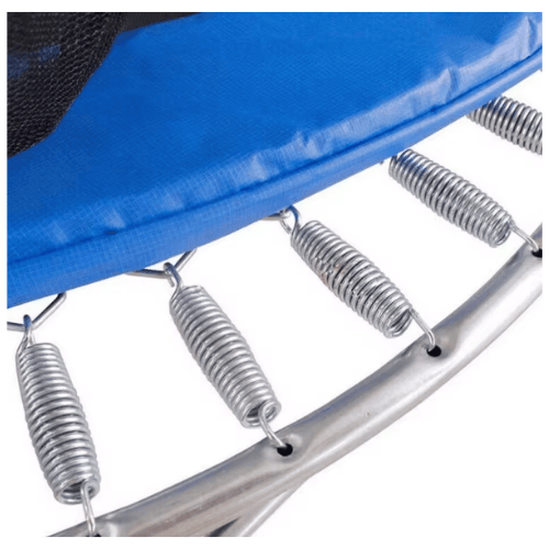 galvanized trampoline spring installed on trampoline frame trampoline spring tension diagram showing bounce mechanism rusty uncoated spring vs galvanized trampoline spring comparison electro galvanized vs hot dip galvanized vs zinc chromate trampoline springs trampoline spring hook types full loop extended hook tapered end different size galvanized extension springs for trampoline 4 to 10 inch salt spray test and pull strength test for galvanized trampoline springs galvanized extension springs used in fitness equipment garage door agricultural machinery furniture Seme Hardware contact QR code and spring sample box