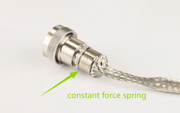 Stainless steel constant force spring for grounding, cable screening, and earthing applications in industrial systems.