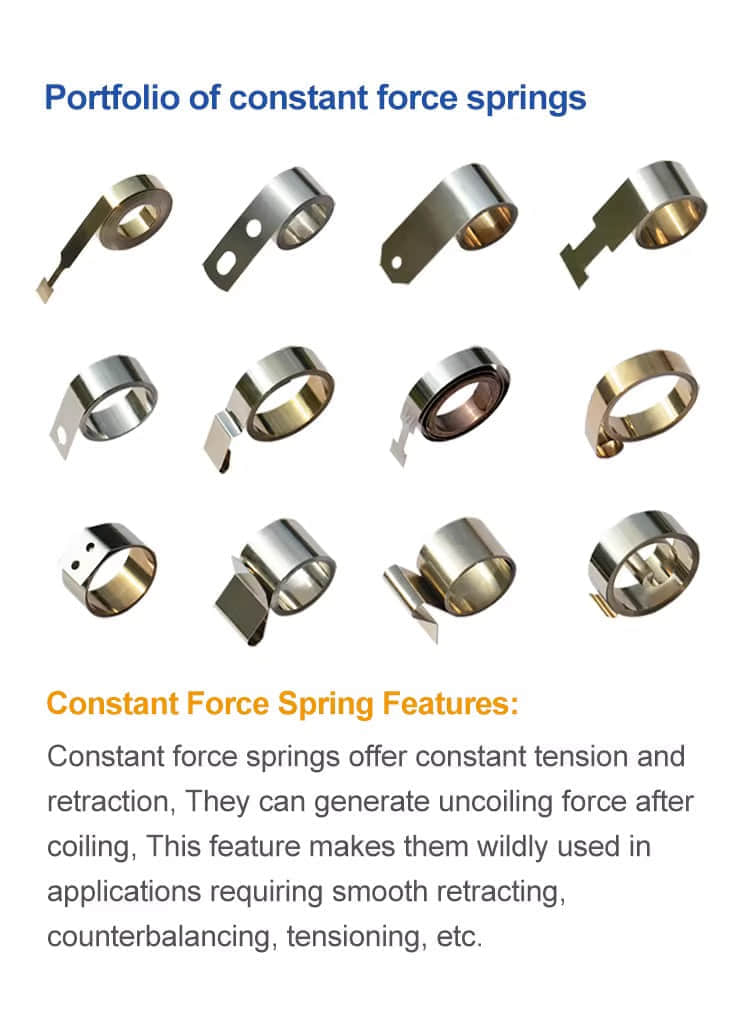Constant force spring applications in cable retractor and window counterbalance systems