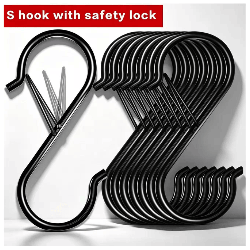 Heavy Duty S Hooks with Safety Buckle | Black Electrophoretic Metal Hooks | SEME Hardware