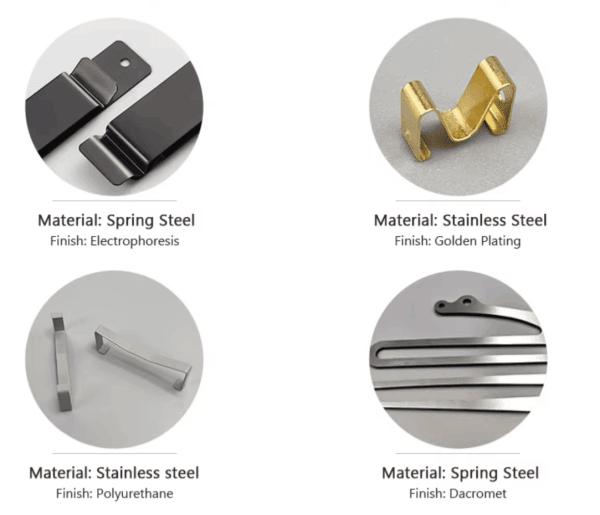 Custom metal spring clips and stamped spring clips manufactured by SEME Hardware Custom metal spring clips and stamped spring clips manufactured by SEME Hardware