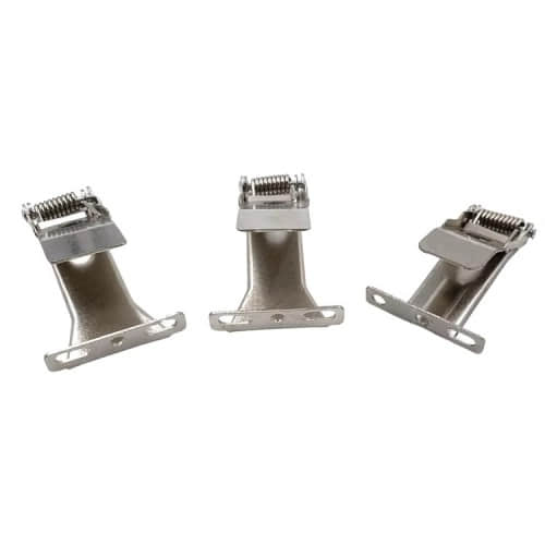 LED panel mounting clips, recessed downlight spring clips, flat panel light clips, heavy-duty spring clips, custom metal stamping China, OEM downlight clips, tool-less LED fixture clips